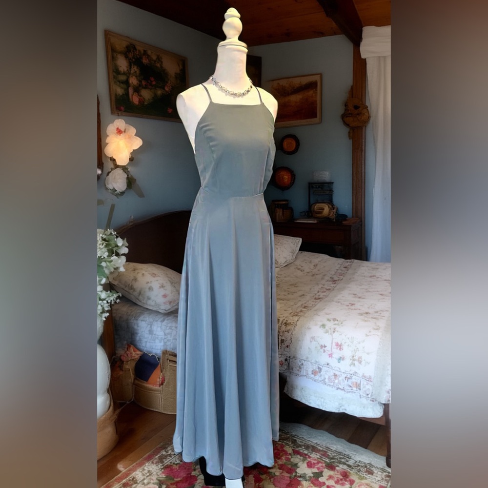 Lulus Mythical Kind of Love Slate Blue Cross-Strap Open Back Maxi Dress - Size S
